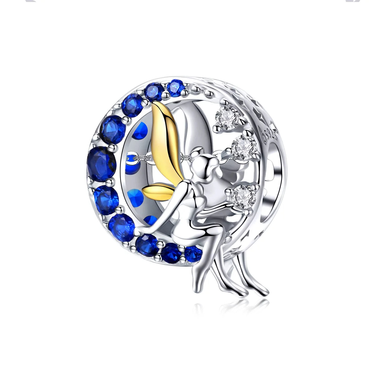 925 Sterling Silver Blue Moon Angel Charm Lunar Round Beads for Women DIY Jewelry Celestial Bracelet Making Supply BSC070