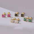 Hot Sale Pure 925 Sterling Silver Colorful Zircon Rhinestone Four Clover Leaf Shaped Stud Earring for Women Girls Gifts