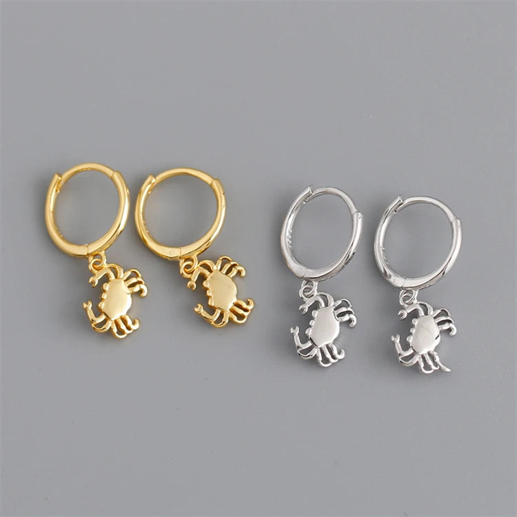 Personality 925 Sterling Silver 18k Gold Plated Crab Hoop Earrings
