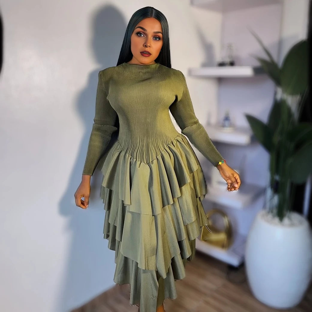 Factory Direct Pleated Floral Retro Plus Size for Elegant Woman Long Sleeve Midi Dress Dresses Women Lady Miyalki MegaBDM