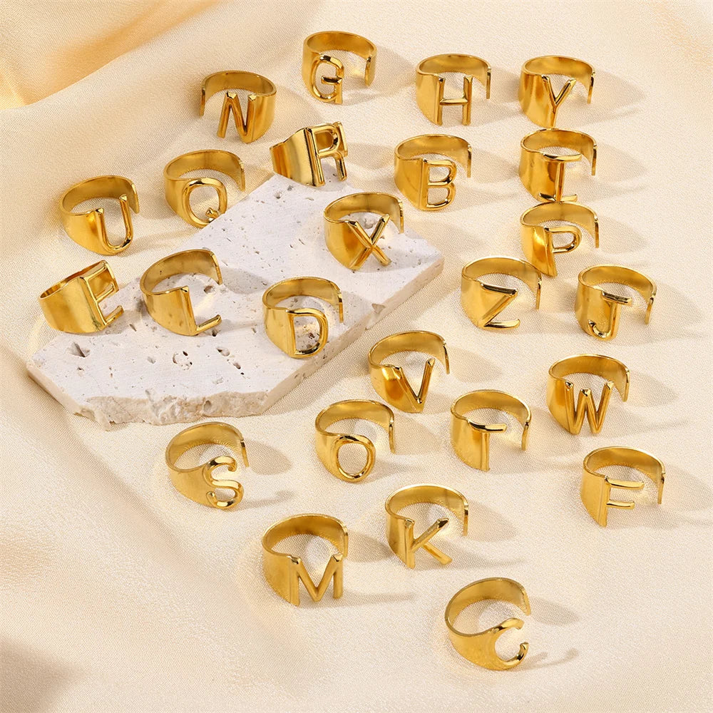 Fashion Jewelry Minimalist Stainless Steel Ring Simple 26 Letters Initial Ring for Woman Eco Friendly Jewelry Stainless Steel