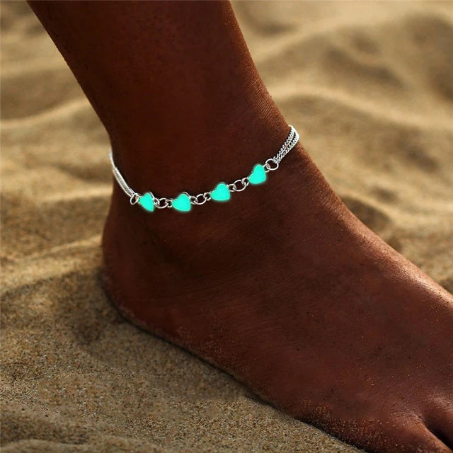 Vintage Luminous Beach Anklet Foot Chain Shell Hard Fashion Jewelry Charming Glow in the Dark Heart Anklet