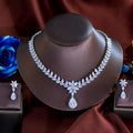 Dazzling White Big Water Drop Cubic Zircon Stone Drop Earrings and Charm Necklace Bold Women Wedding Bridal Costume Jewelry Set