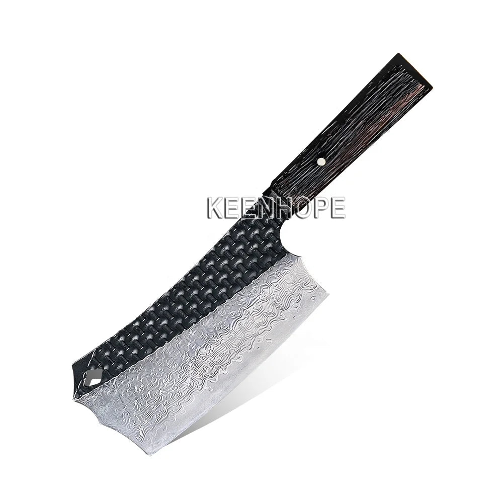 KEENHOPE Handcraft 89-Layers Damascus Steel VG10 Blade 6Inch Cleaver Knife Black SS 316 Bolster Ebony Wood Handle Hand Engraved