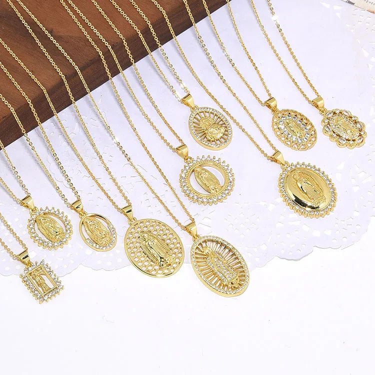 NZ1483 18k Gold Plated CZ Virgin Mary Virgin of Guadalupe Our Lady of Charity Necklace Religious Jewelry