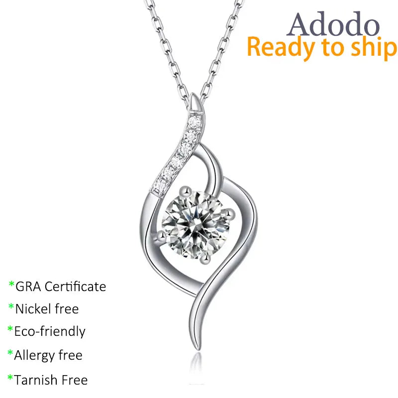 Wholesale S925 Sterling Silver Banquet 1Carat Moissanite Jewelry Pendant Necklace for Elegant Women Valentine's Day Gift