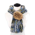 MWFur Fur Hat with Ball Hooded Scarf With Fur Pompom Women Scarf Hat Hand Knitted Rex Rabbit Fur Hooded Scarf