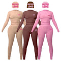 Custom logo Longsleeve Legging Lounge Wear Loungewear Brand Underwear Brown Beanies Set Cotton Spandex Brand Dupe Two Piece Set