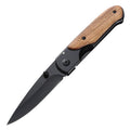 DA44 Zebra Wood Handle Folding Knife with Black Titanium Finish Steel Blade and Belt Clip for Outdoor Survival Hunting Camping