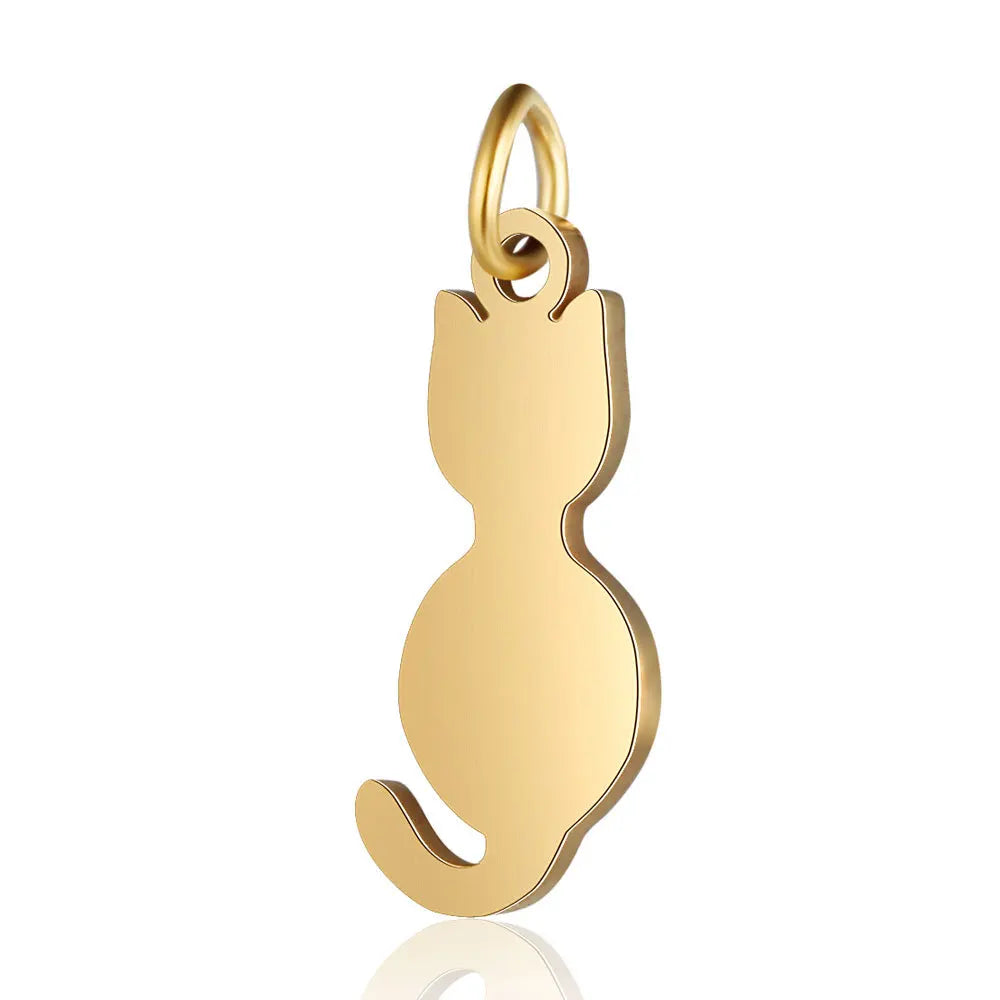 8*21mm Wholesale Cut Plated Gold Pendant Jewelry Accessories Finding for Jewelry Stainless Steel Animal CAT Charm