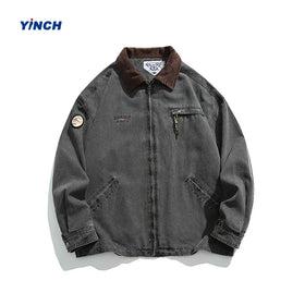 LAYENNE Custom High Quality Corduroy Turn Down Collar Zip up Front Durable Cotton Workwear Solid Work Jacket for Men