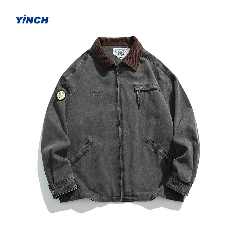 LAYENNE Custom High Quality Corduroy Turn Down Collar Zip up Front Durable Cotton Workwear Solid Work Jacket for Men