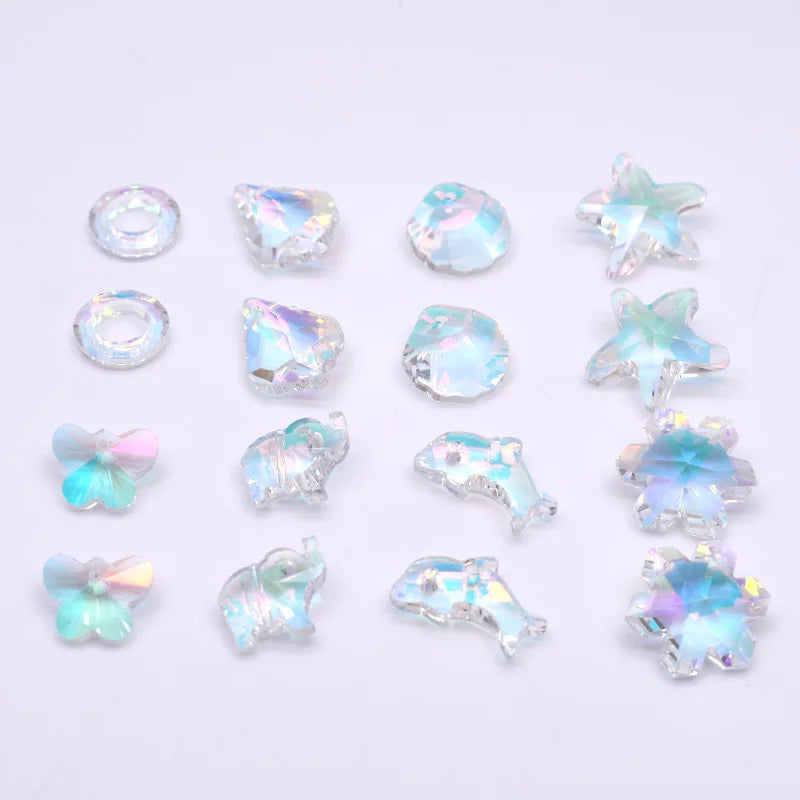 Single Hole Crystal Glass Beads Plating AB Color Snow Starfish Shell Butterfly Elephant Charm Pendants for Jewelry Making DIY