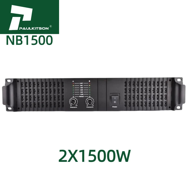 Paulkitson NB1500 Class TD Dual Channel High Power 2x1500W Stereo/Mono Subwoofer Amplifier Professional High SNR 4/8 Ohm Metal