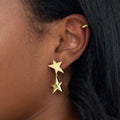 New Trendy 18K Gold Plated Shiny Double Pentastar Dangle Stud Earrings for Women Stainless Steel Jewelry Wholesale