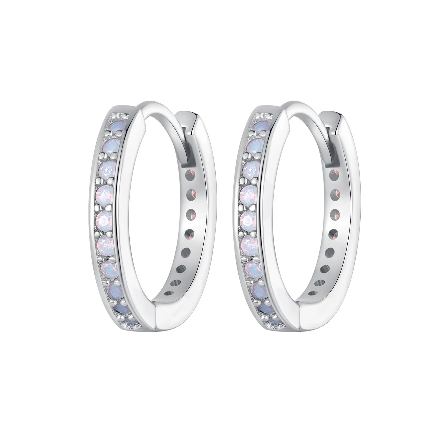 Factory 925 Sterling Silver Pink Opal Ear Buckles Classic Round Hoop Earrings for Women Girl Original Design Fine Jewelry BSE875