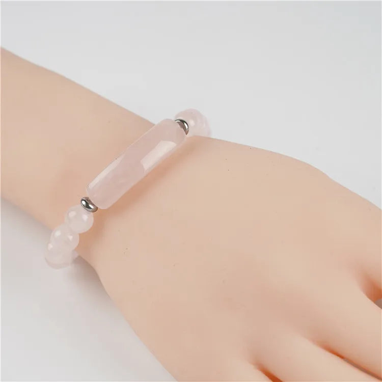 Natural Bead Jewelry Healing Energy Gemstone Rose Quartz Beaded Stretchy Gemstone Bracelet Women