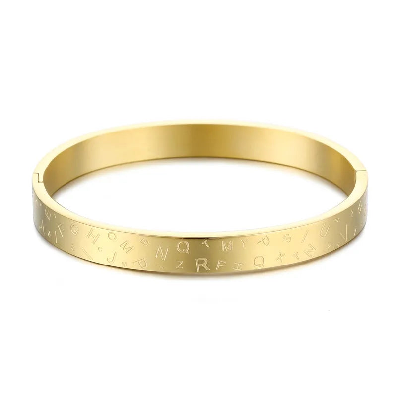 Fashion Personalized Women Jewelry Wholesale Custom Stainless Steel 18K Gold Plated Lucky Jewelry Mix Letter Bangles Bracelet