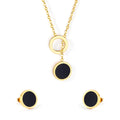 Stainless Steel 18K Gold Plated Jewelry Set Geometric Circle Pendant Necklace Stud Earrings Black Shell Minimalist for Women