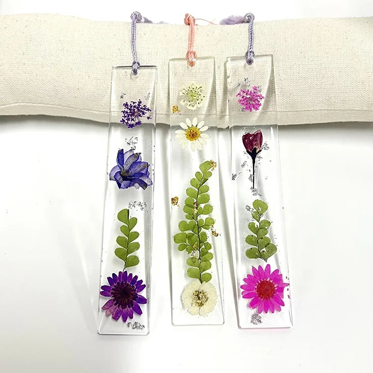 New Custom Handmade Dried Flower Bookmarks With Tassels Clear Real Dried Flower Resin Floral Book Mark Lace Rose Daisy Fens