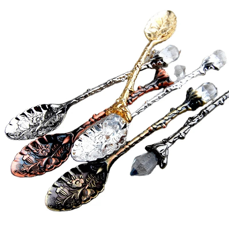 Vintage Crystal Retro Zinc Alloy Reusable Eco-Friendly Christmas Dessert Coffee Stirring Spoons