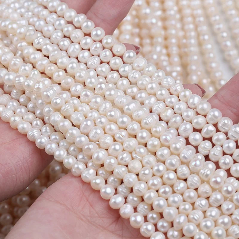 Wholesale 5-6mm Natural White Freshwater Potato Shape Pearls Strands for Jewelry Making