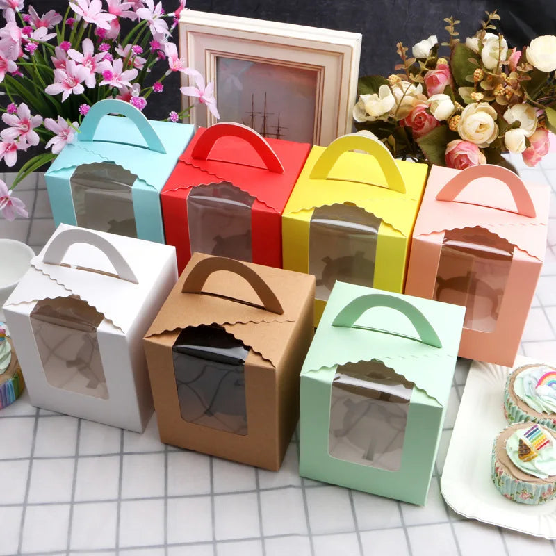 Single Pack Different Color Cup Cake Pastry Dessert Box With Handle
