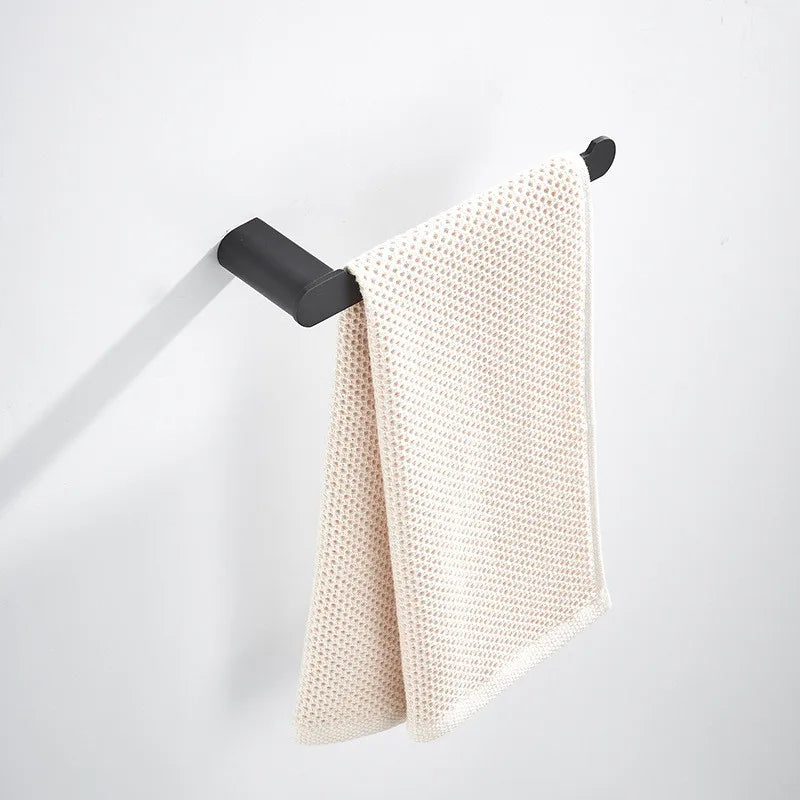 Bathroom Accessories Matte Black Wall Mounted Stainless Steel Single Heated Hotel Use Modern Design Bathroom Towel Holder