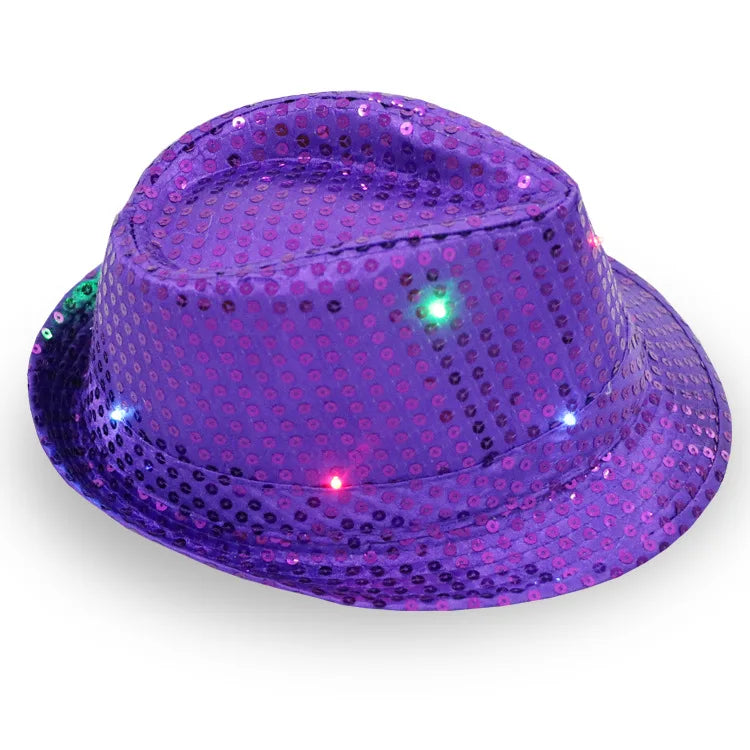 LED Light up Sequins Fedora Hat Jazz Hat Cap  Cowboy Hat for Kids Girl Boy Birthday Party Favor
