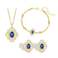 Daidan Jewelry Women Set Vintage Blue Zircon Gold Plated Flower Silver 925 Flower Design Jewelry Set
