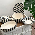 Solhui Black and White Striped Underglazed  Household Ceramic Bowls Dishes