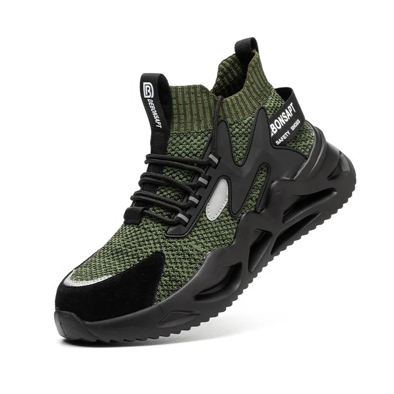 Men's Comfortable Working  Anti-puncture Sport Work Flying Mesh High-top Steel Composite Toe Safety Shoes