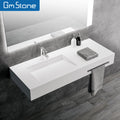 Modern Hotel Wall-Hung Artificial Stone Bathroom Wash Basin Solid Surface Hand Wash Basin Sink Polished Towel Rack Matte