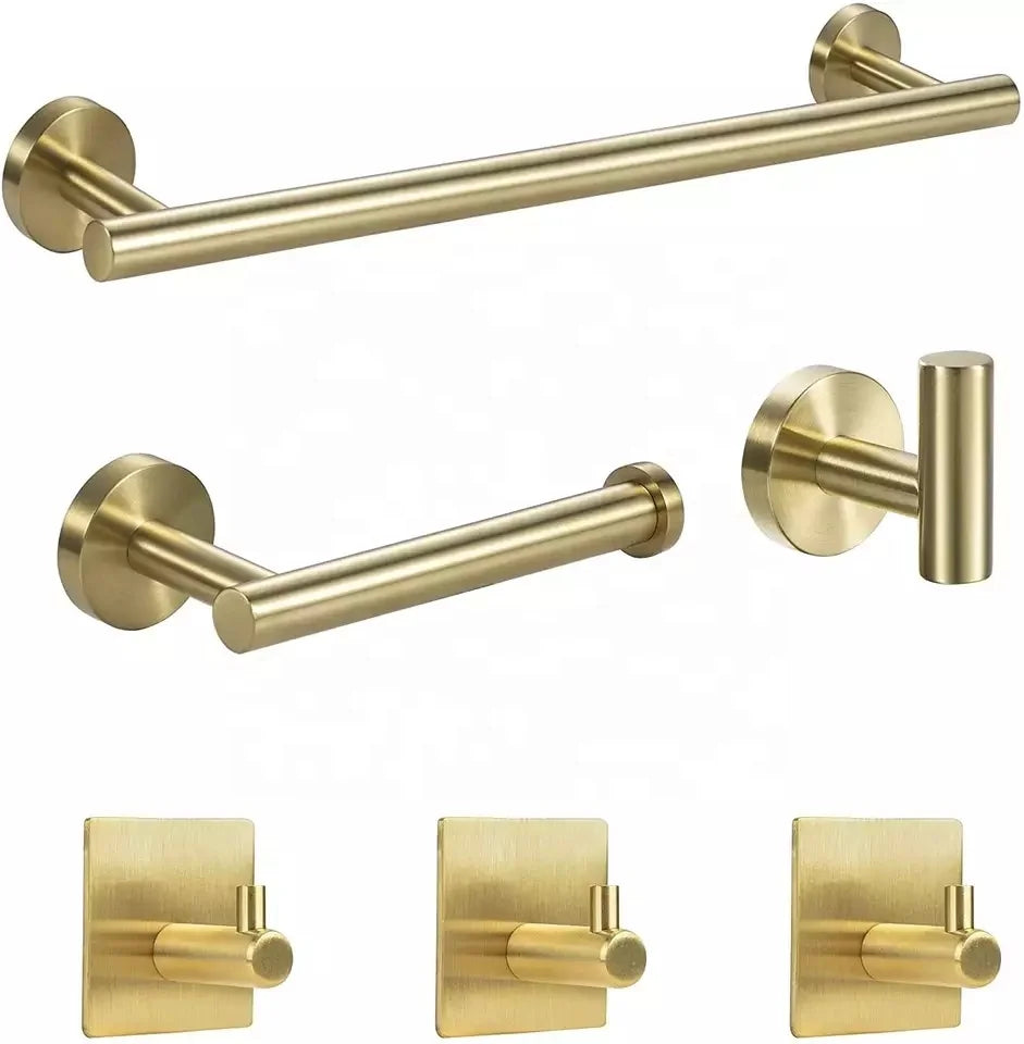 Hot Product 304 Stainless Steel Coat Clothing Hook Wall Mounted Bathroom Towel Rack Toilet Paper Roll Holder Set for Hotel