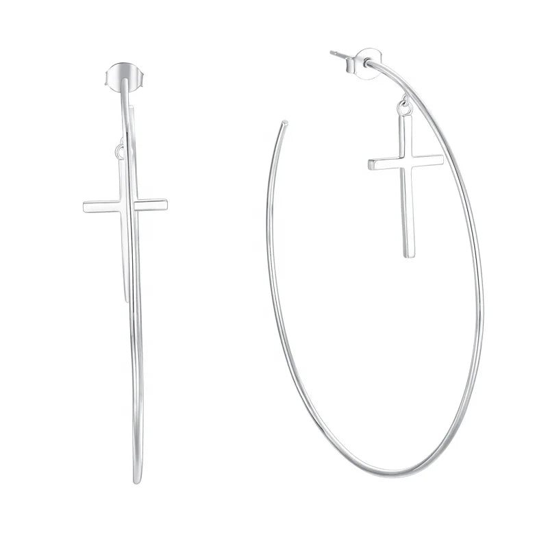 New Design Jewelry  Large Circle  CC Earrings Jewelry With Cross-Fashion Luxury 925 Sterling Silver Rhodium Plating CC Earrings