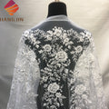 Ivory White French Tulle Lace Mesh Fabric DIY Bride Wedding Dress 3D Embroidered Beaded Lace Fabric