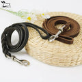 Genuine Full-Grain Leather Dog Leash for Medium & Large Breeds - Heavy Duty Adjustable Brown Cowhide Lead