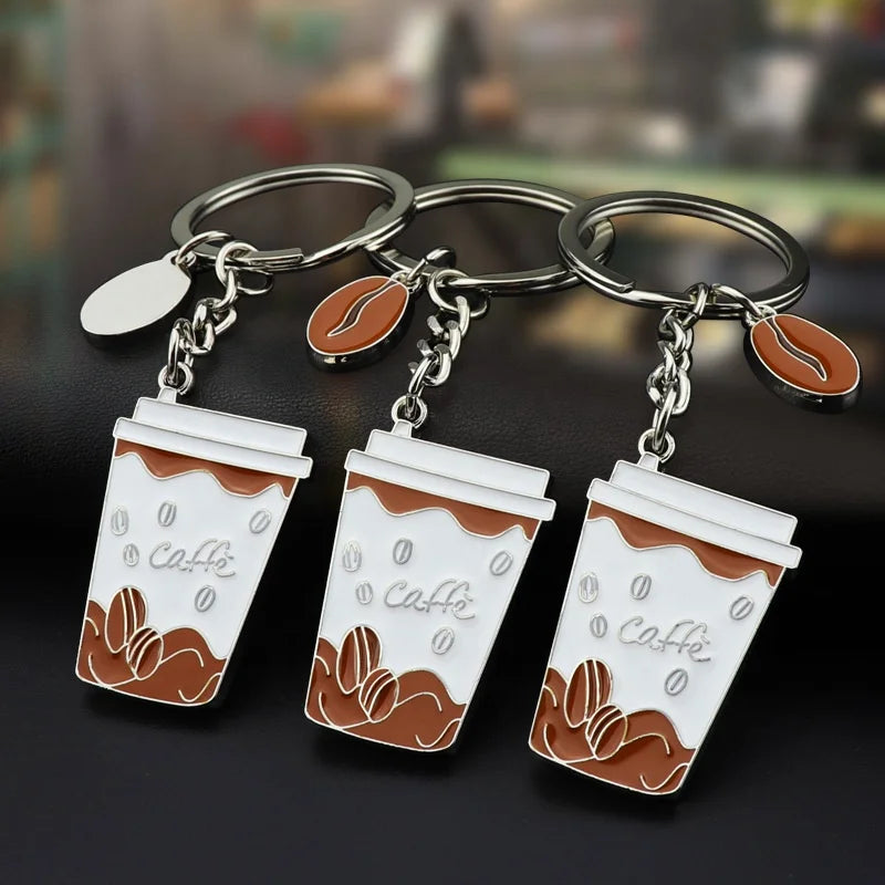 Wholesale Custom Logo Metal DIY Quality Cartoon Cute POP Design Keyring Soft Enamel Mini Cup Ice Milk Coffee Keychain for Girls
