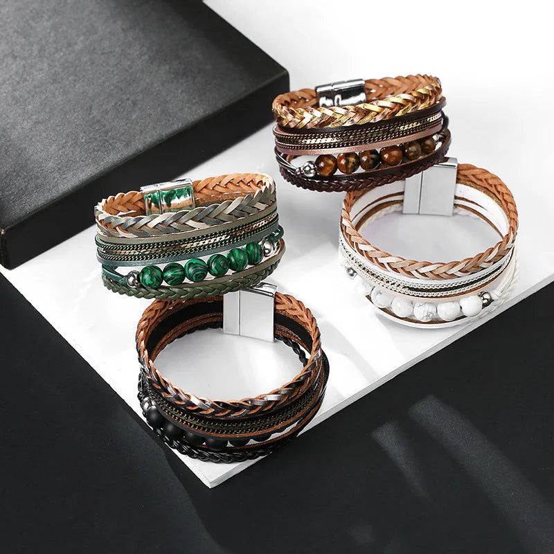 DHJ00082 Fashion Wooden Beads Bracelet Women's Leather Bracelet Exaggerated Bracelet Jewelry