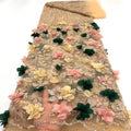 Gold Powder Mesh 3D Flower European American Women's Dress Children's Clothing Designer Fabric Lace