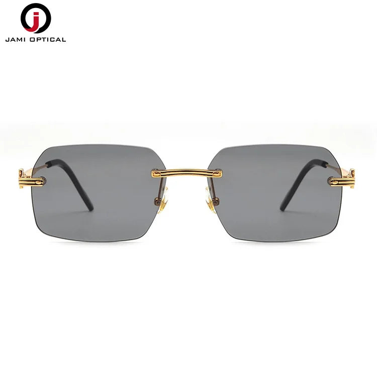 Wholesale Square Butterfly Fashion Metal Sunglasses UV400 Protection PC Lens Rimless Anti-Glare for Men
