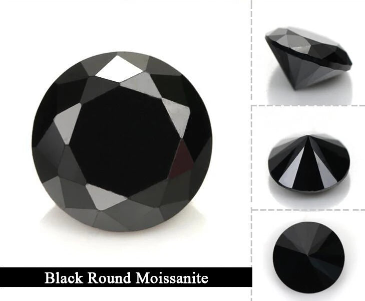 LusterGEM Moissanite Gems Black Diamonds Round Brilliant Cut Black Moissanite Stones for Moissanite Jewelry