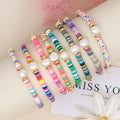4mm Heishi Surfer Bracelets Set Colorful Preppy Pearl Beaded Stretch Polymer Clay Beads Boho Disc Bracelets Summer Beach Jewelry