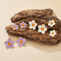 Dazan HOT 18k Gold Plated Unique Hypoallergenic Stainless Steel Daisy Indian Designer Lavender Drop Glue Flower Lady Earrings