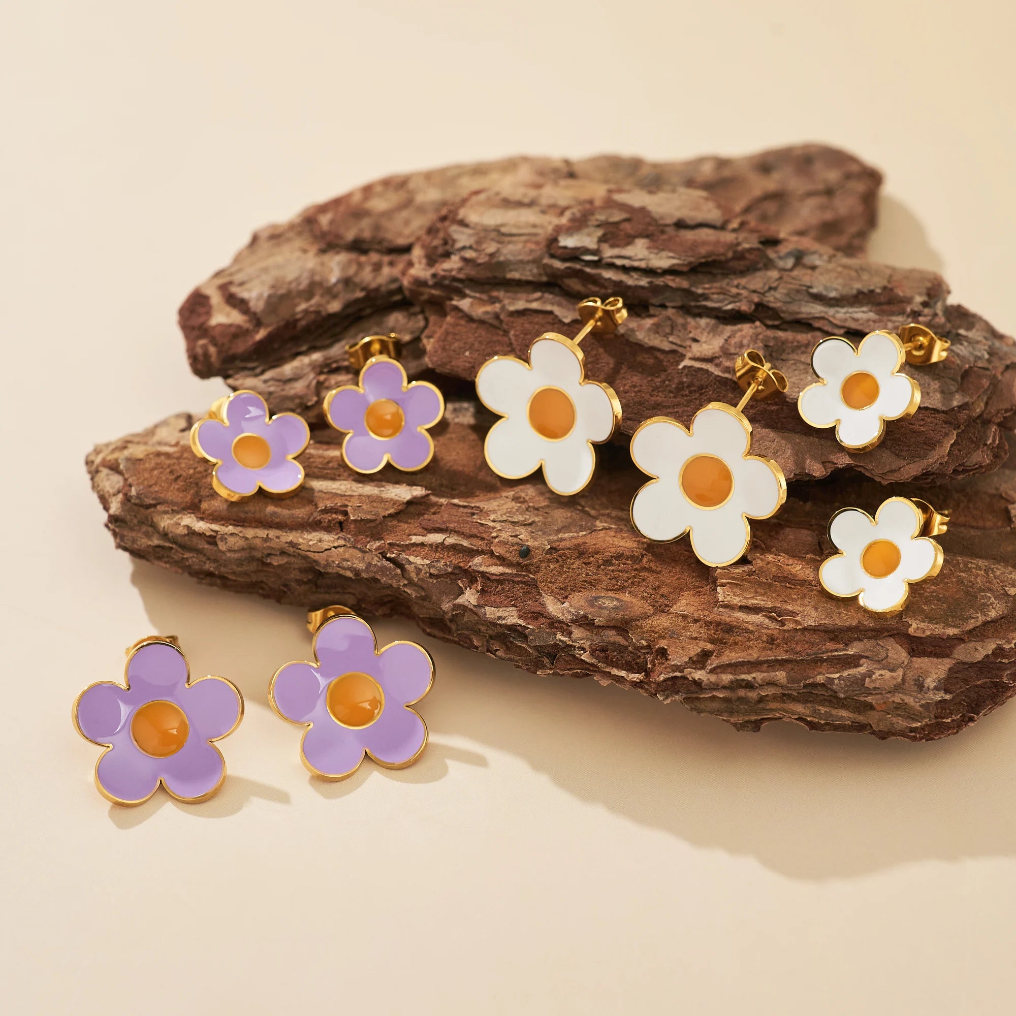 Dazan HOT 18k Gold Plated Unique Hypoallergenic Stainless Steel Daisy Indian Designer Lavender Drop Glue Flower Lady Earrings