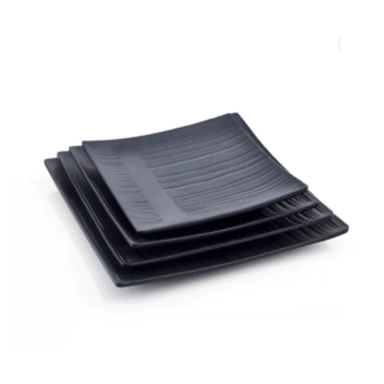 Wholesale Custom Logo Black Melamine Dinner Plate Dinner Set Unbreakable Restaurant Plastic Dish  Melamine Plates Square