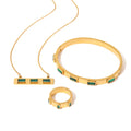 Newest Stainless Steel Jewelry Set Waterproof 18K Gold Plated Necklace Bangle Ring Set Trendy Green Zircon Jewelry
