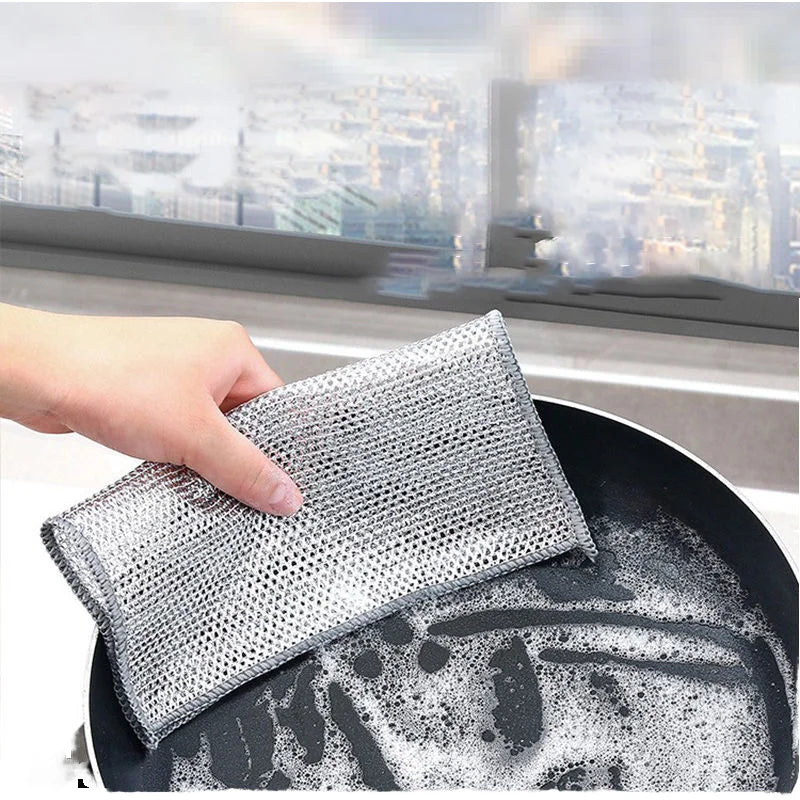 Eco-Friendly Steel Wire Ball Enhanced Microfiber Kitchen Dishcloth for Stubborn Stains