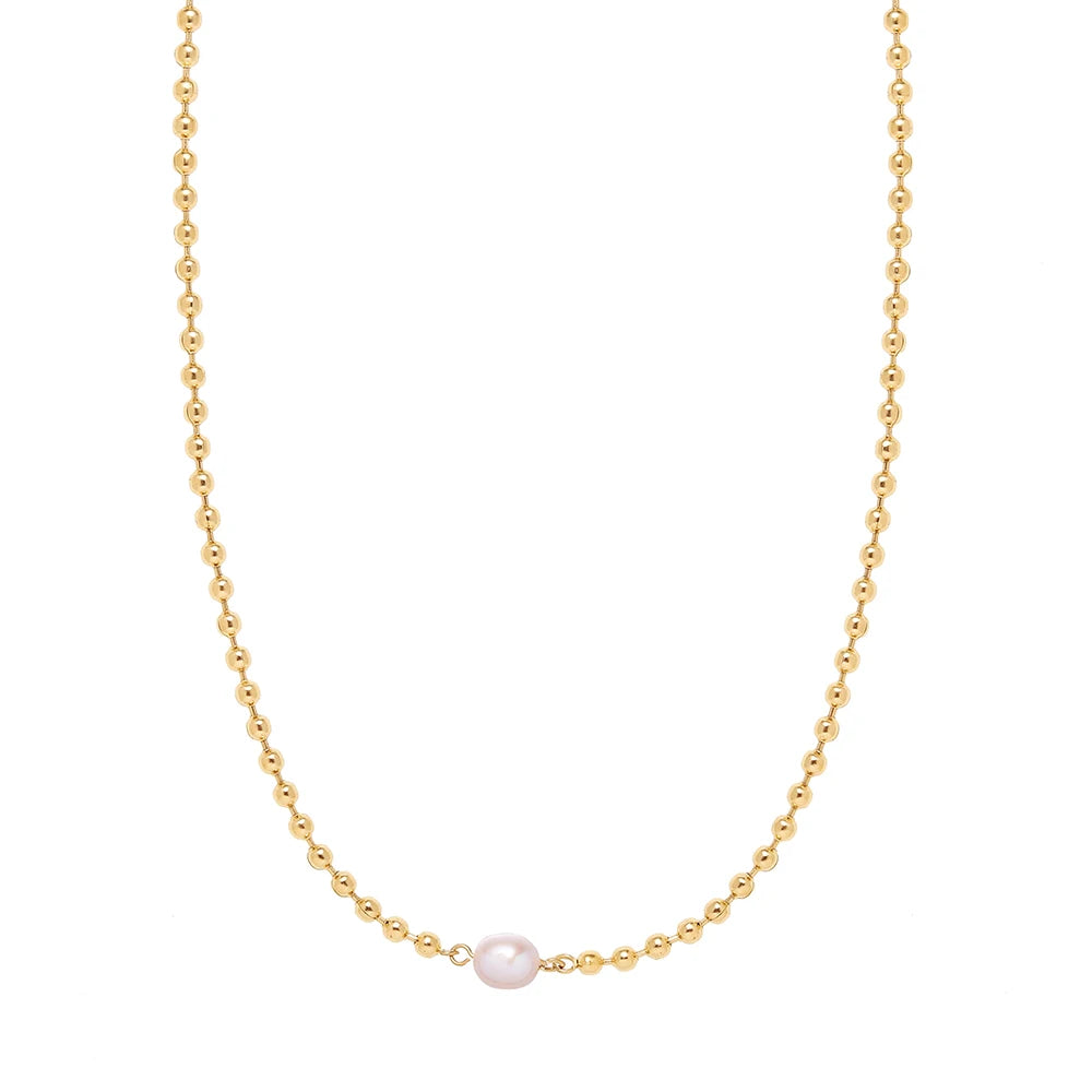 Vintage Freshwater Pearl Necklace Gold Bead Necklace Beaded Necklace Short Chain 18k Plated Stainless Steel Waterproof Jewelry