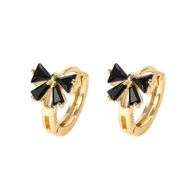 Daidan Earrings Bow Delicate Silver Huggie 925 Hoop Black Cz 18K Gold Plated Bow Earring